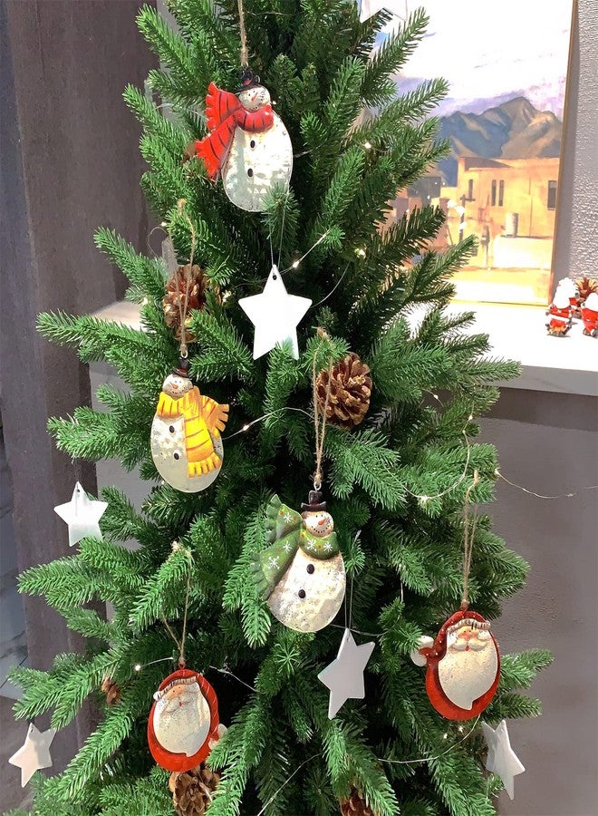 Crafjie 5 Pack Rustic Metal Double-Sided Christmas Tree Ornaments Tin Santa Snowman Decorations Hanging Pendants Ornaments Christmas Hanging Ornament Xmas Holiday Decor - Image 5